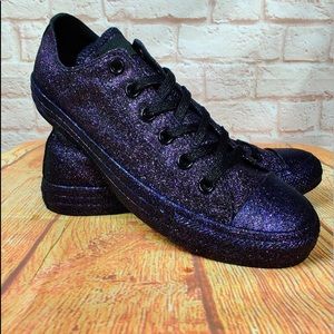 Converse All Star Black Purple Glitter Shoes sz 10